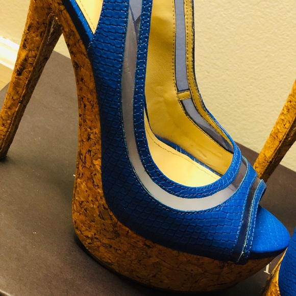 Enzo Angiolini | Peep Toe Blue Slingback Heels - Picture 14 of 14